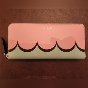 NWT. KATE SPADE PINK SLIM CONTINENTAL WALLET INTARSIA SCALLOP ROCOCO.